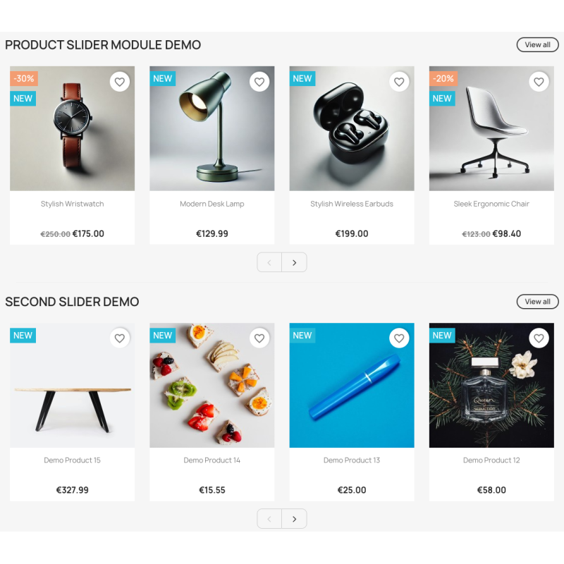 Prestashop kategooriatoodete slaiderid esilehel